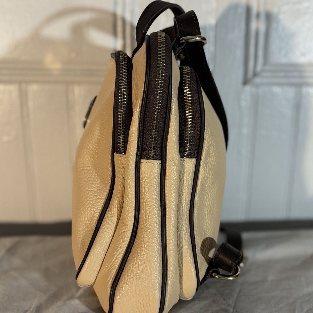 Valentina Made in Italy Genuine Leather Mini Backpack Shoulder Bag Beige - Picture 3 of 10